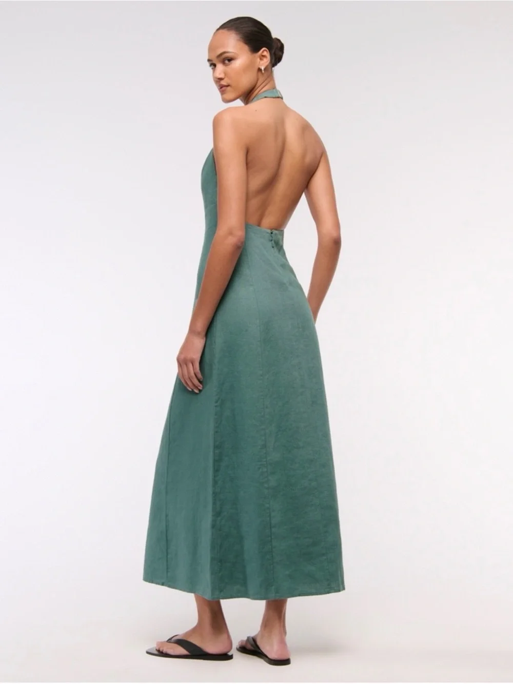 Premium Linen High-Neck Maxi Dress